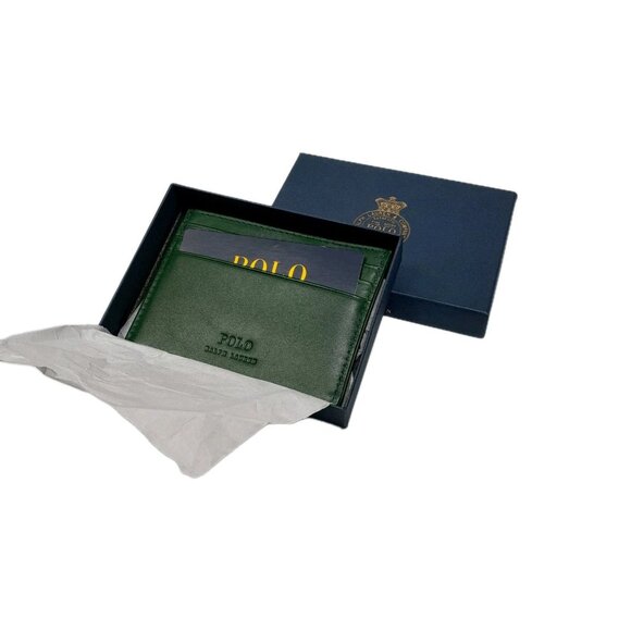 POLO by Ralph Lauren Men's Polo Player Embroidered Card Case Navy & Hunter Green - Picture 5 of 7